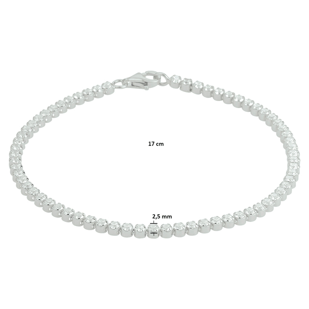 Tennisarmband zirkonia 2,5 mm zilver gerhodineerd