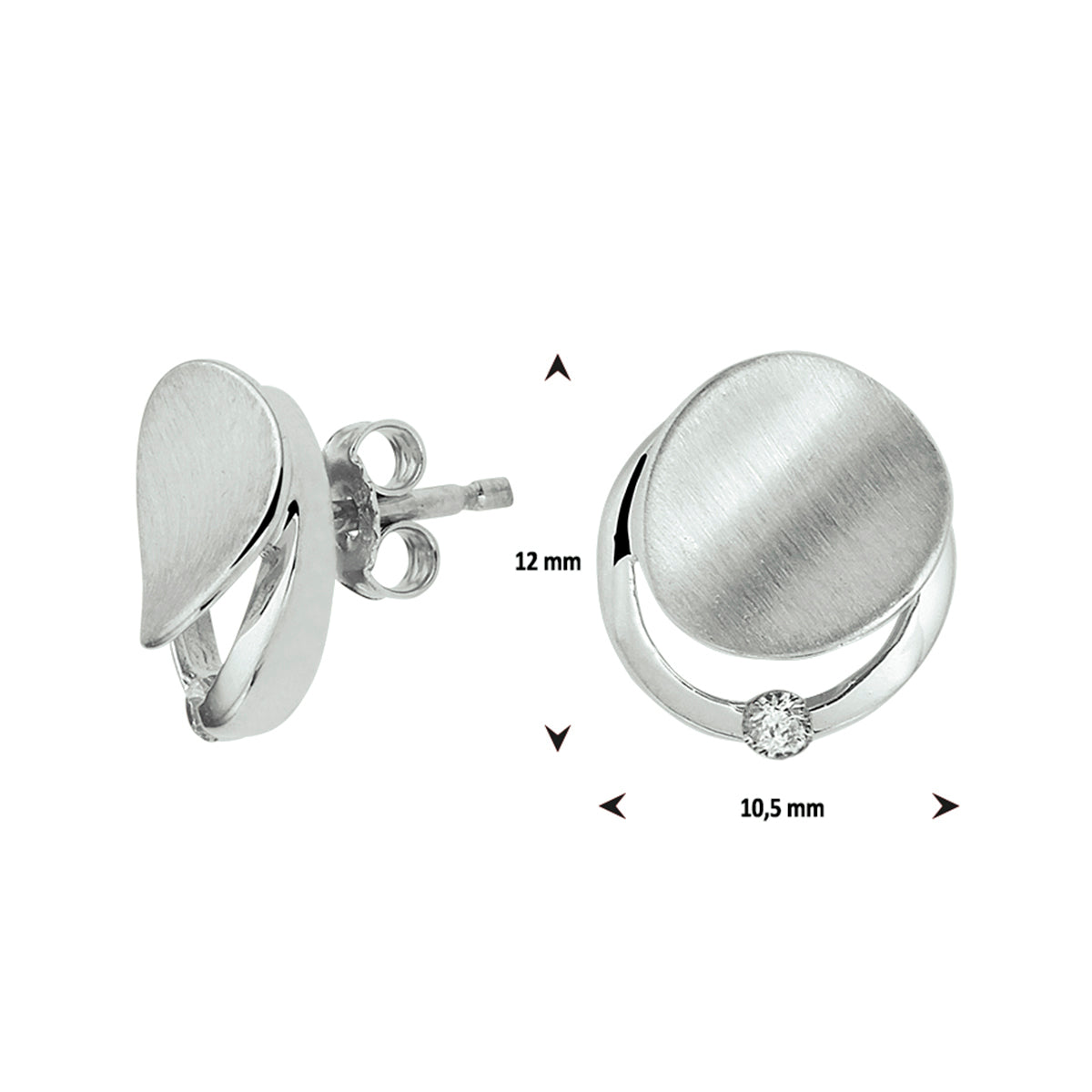 Oorknoppen zirkonia poli/mat1 zilver gerhodineerd