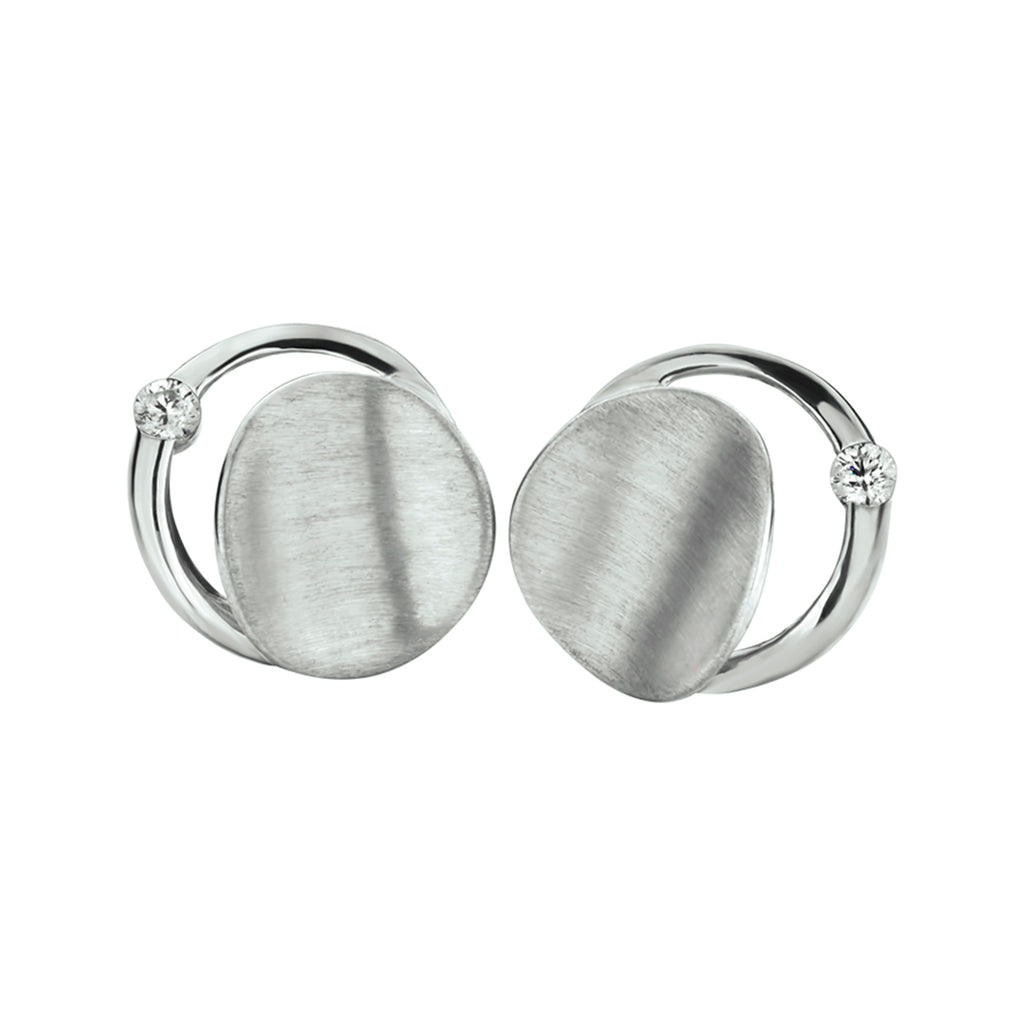 Oorknoppen zirkonia poli/mat zilver gerhodineerd