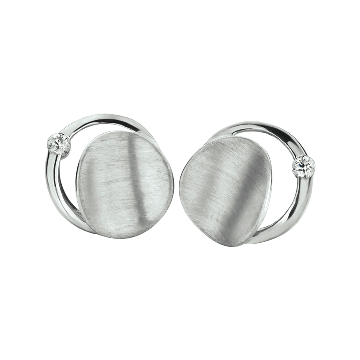 Oorknoppen zirkonia poli/mat zilver gerhodineerd