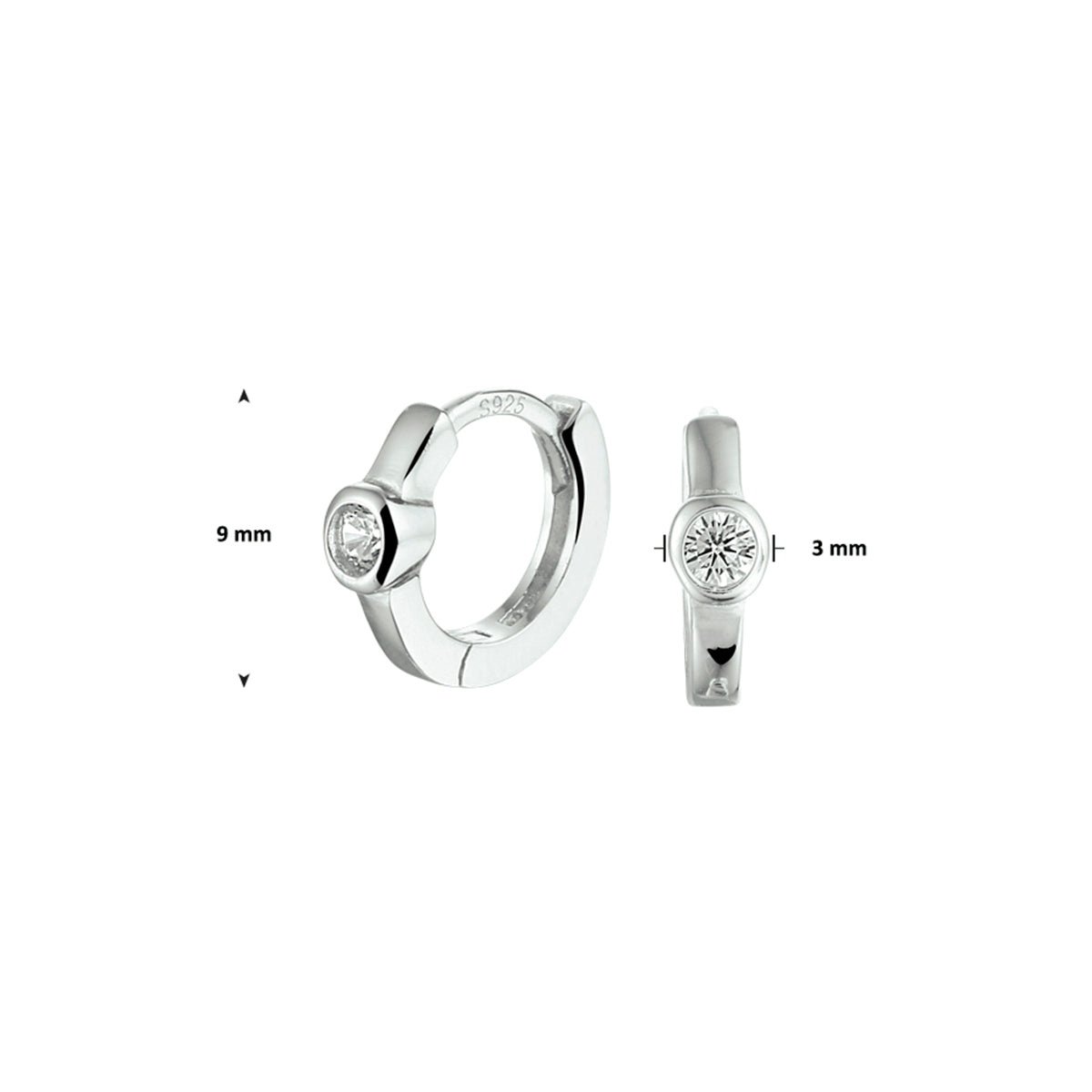 Klapoorringen zirkonia zilver gerhodineerd