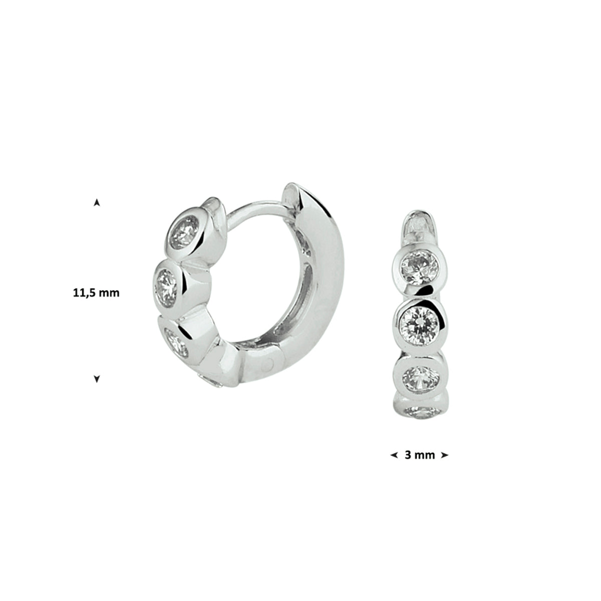 Klapoorringen zirkonia zilver gerhodineerd