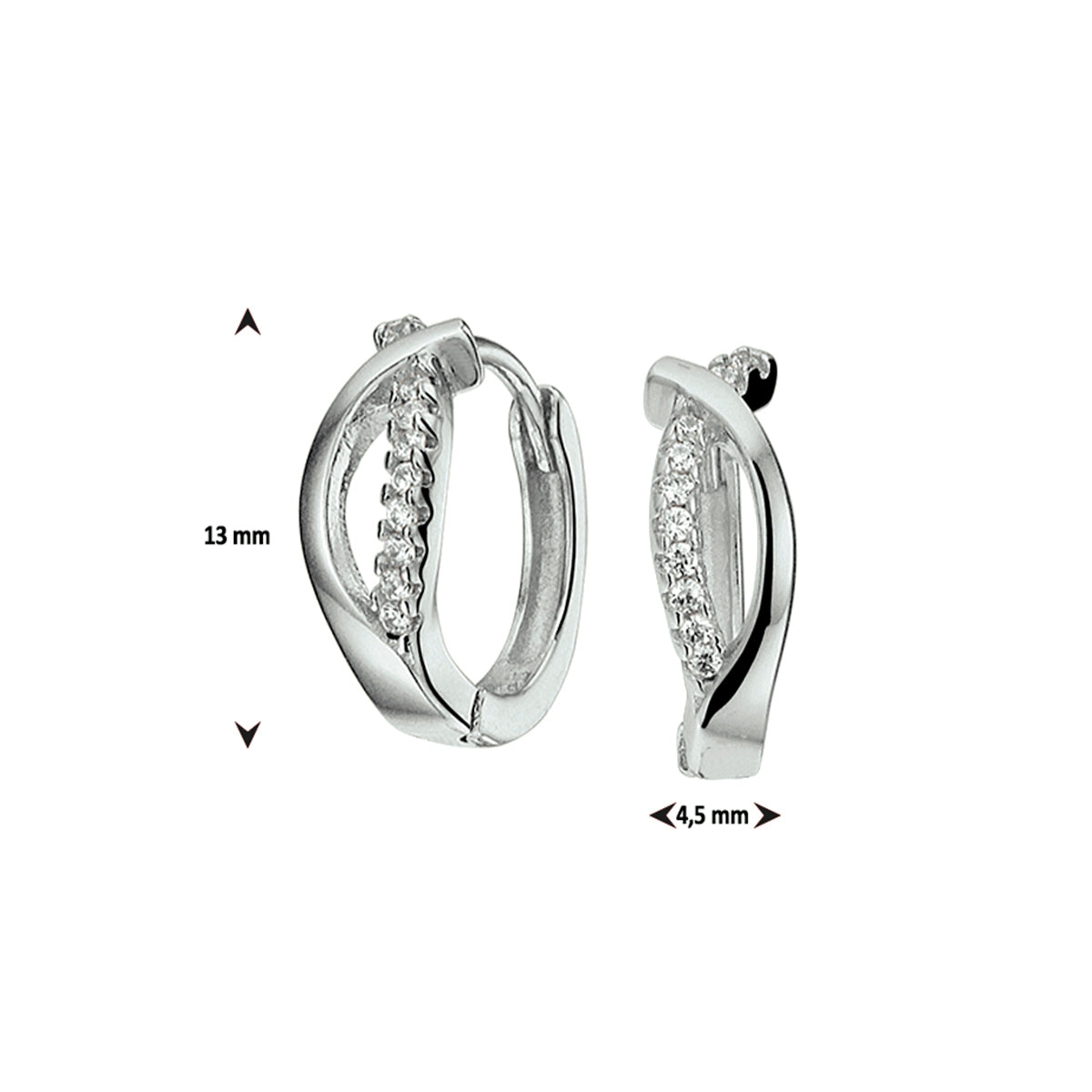Klapoorringen zirkonia zilver gerhodineerd
