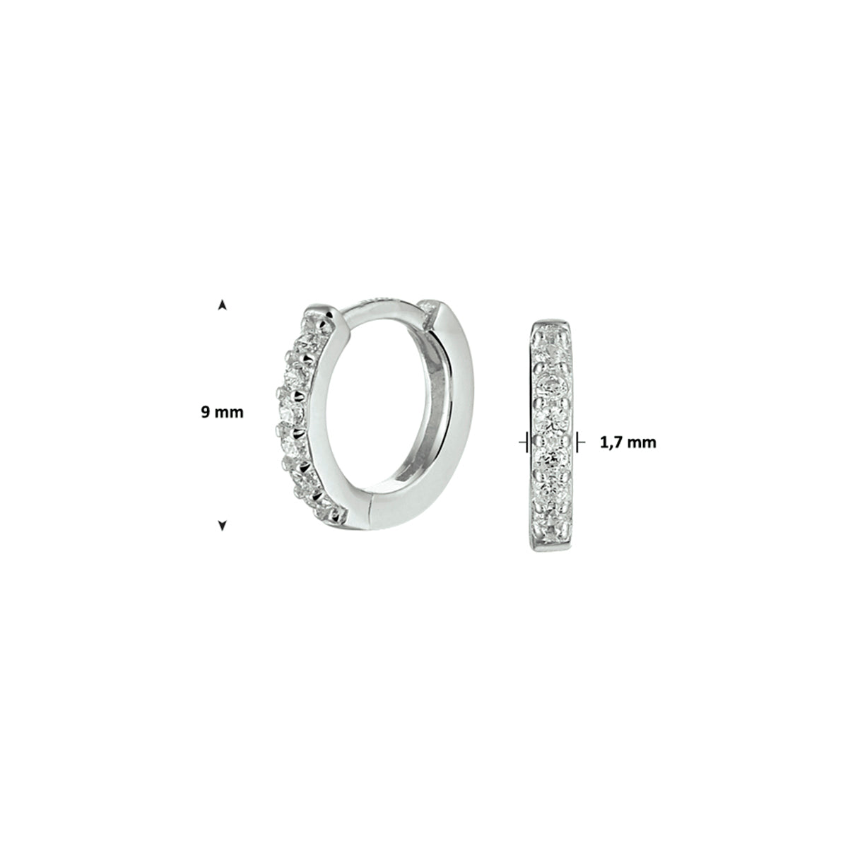 Klapoorringen zirkonia zilver gerhodineerd