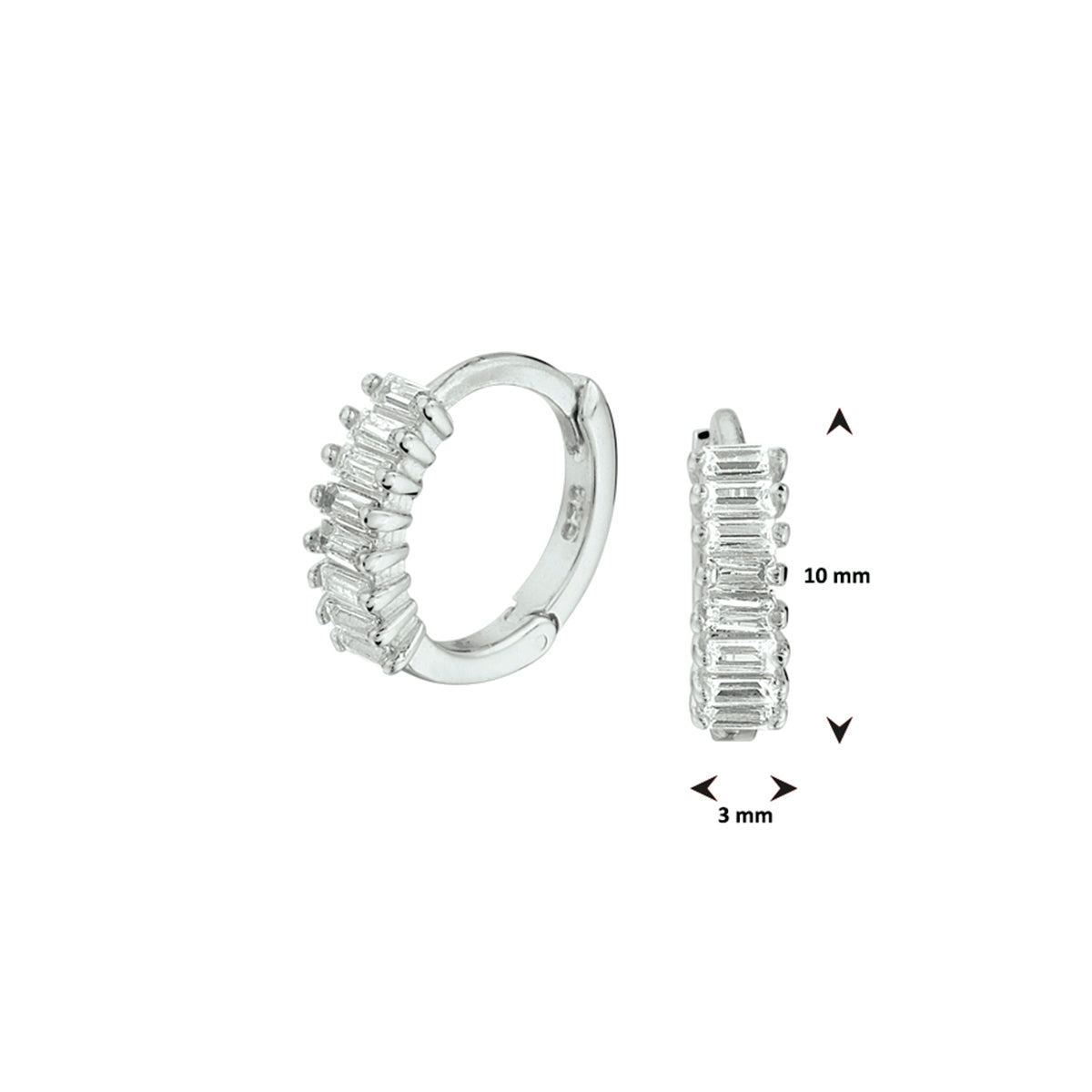 Klapoorringen zirkonia zilver gerhodineerd