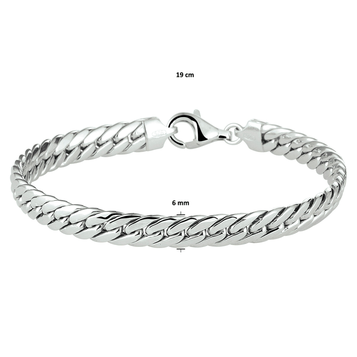 Armband gourmet 6,0 mm 19 cm zilver gerhodineerd