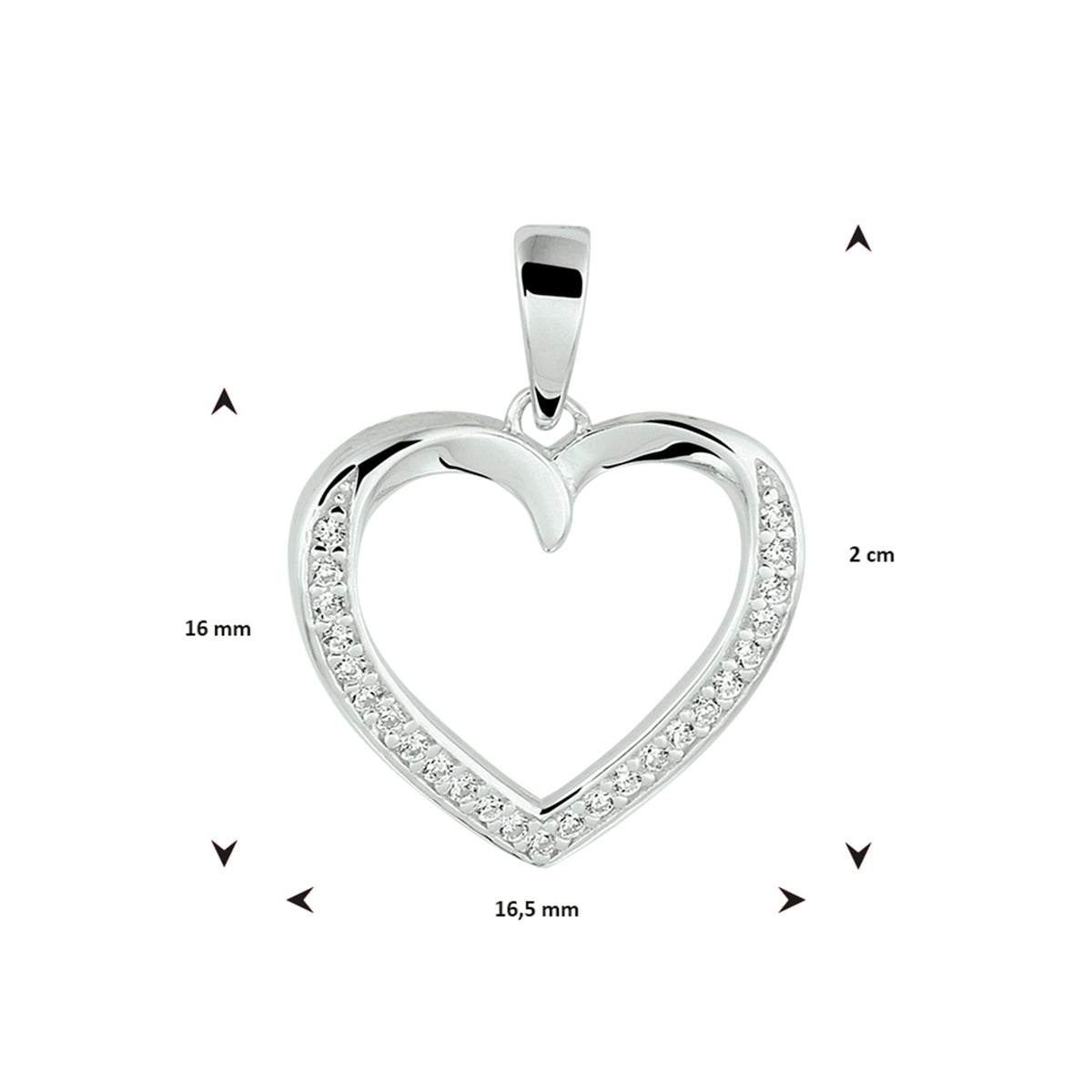 Hanger hart zirkonia zilver gerhodineerd