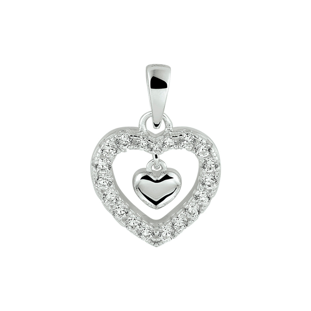 Hanger hart zirkonia zilver gerhodineerd