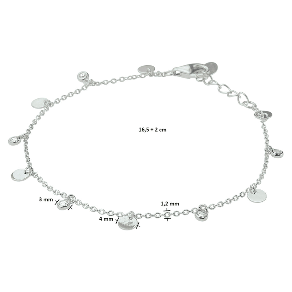 Armband zirkonia 16,5 + 2 cm zilver gerhodineerd