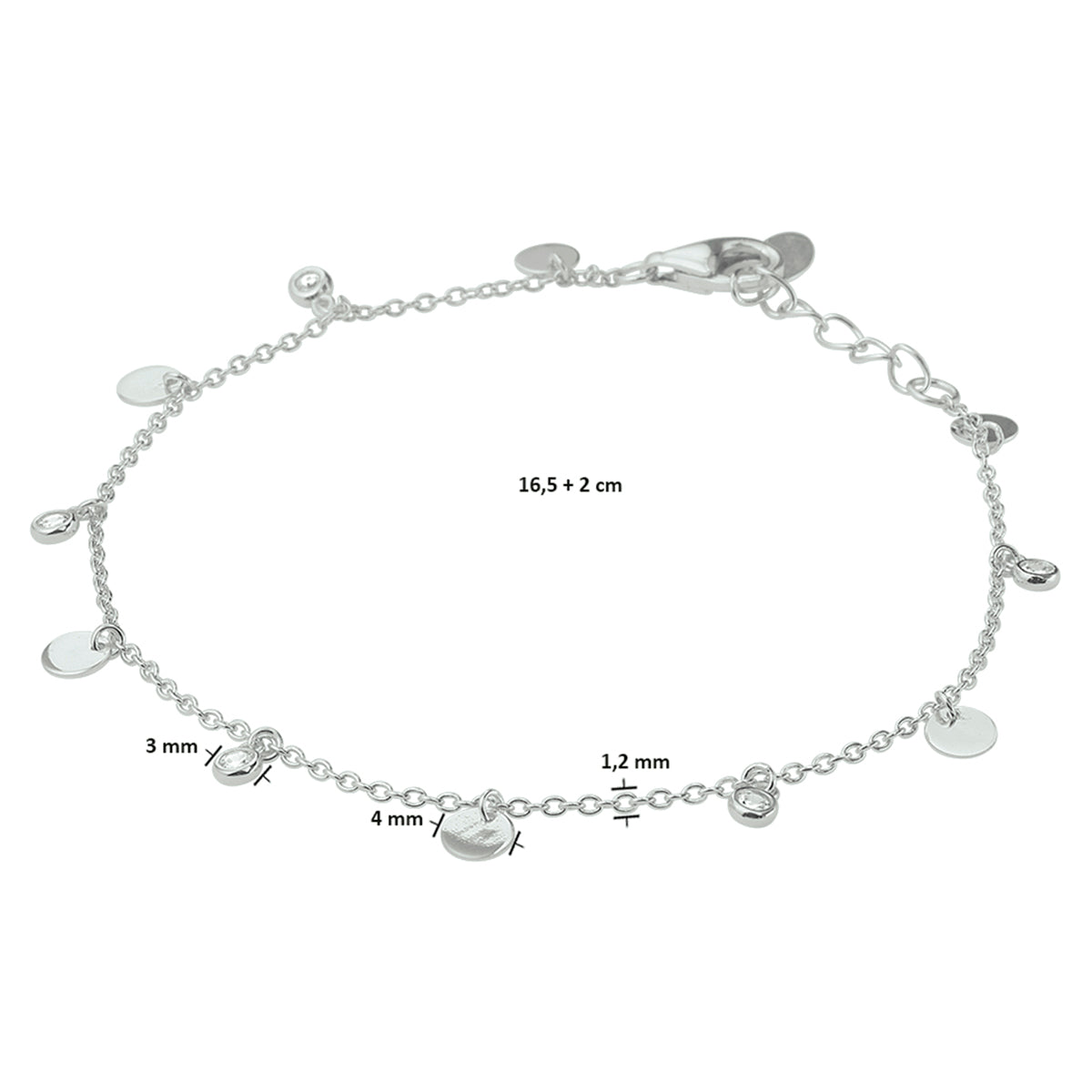 Armband zirkonia 16,5 + 2 cm zilver gerhodineerd