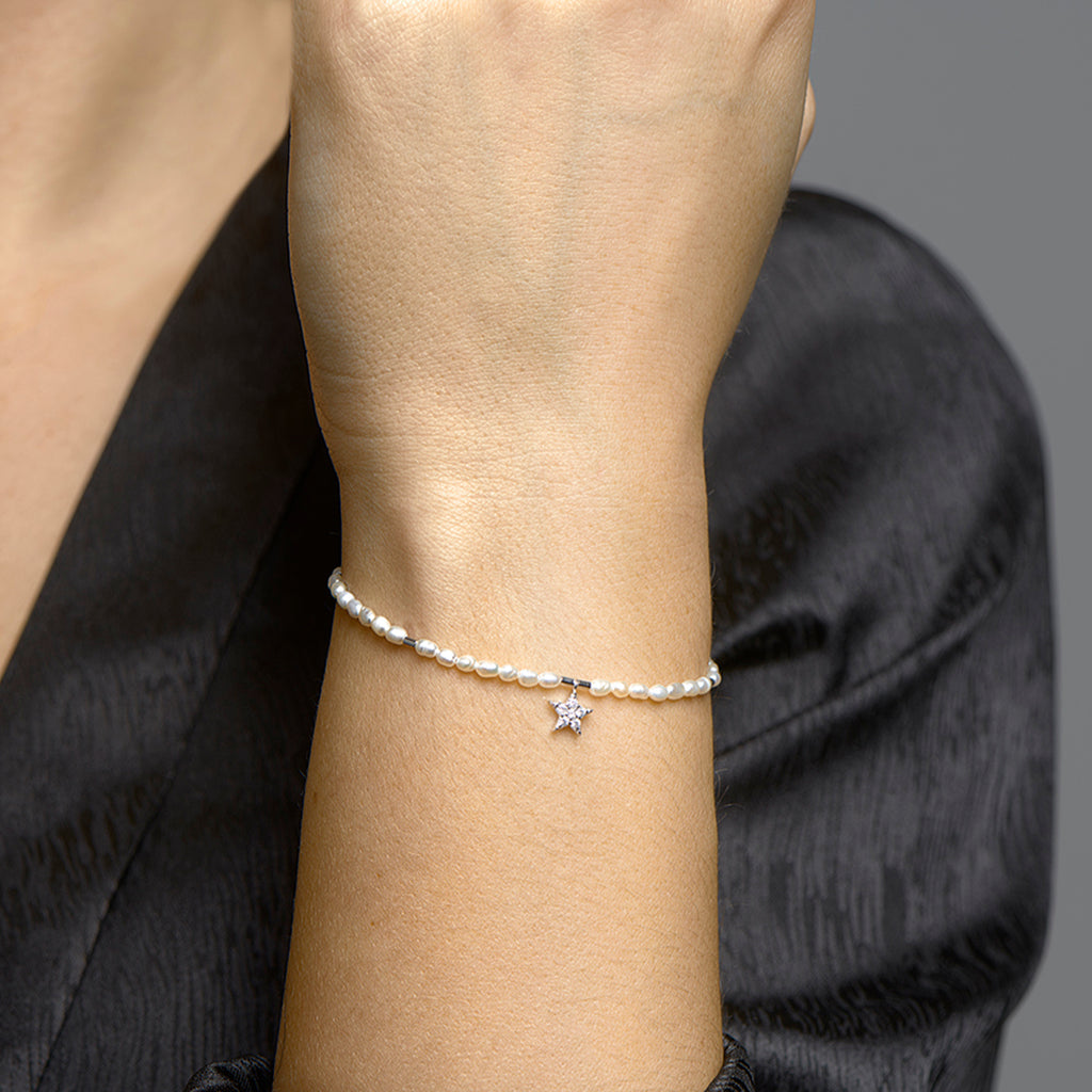 Armband parel en ster zirkonia zilver gerhodineerd