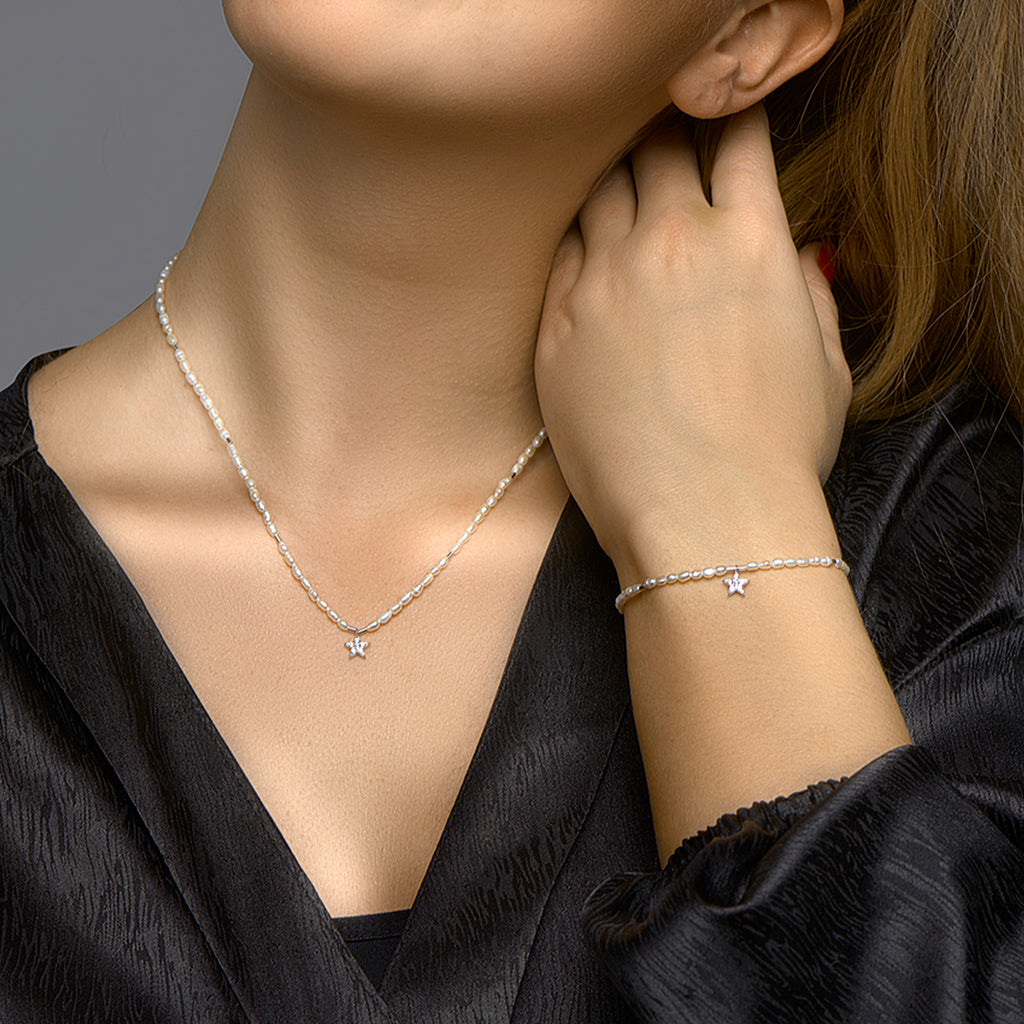 Armband parel en ster zirkonia zilver gerhodineerd