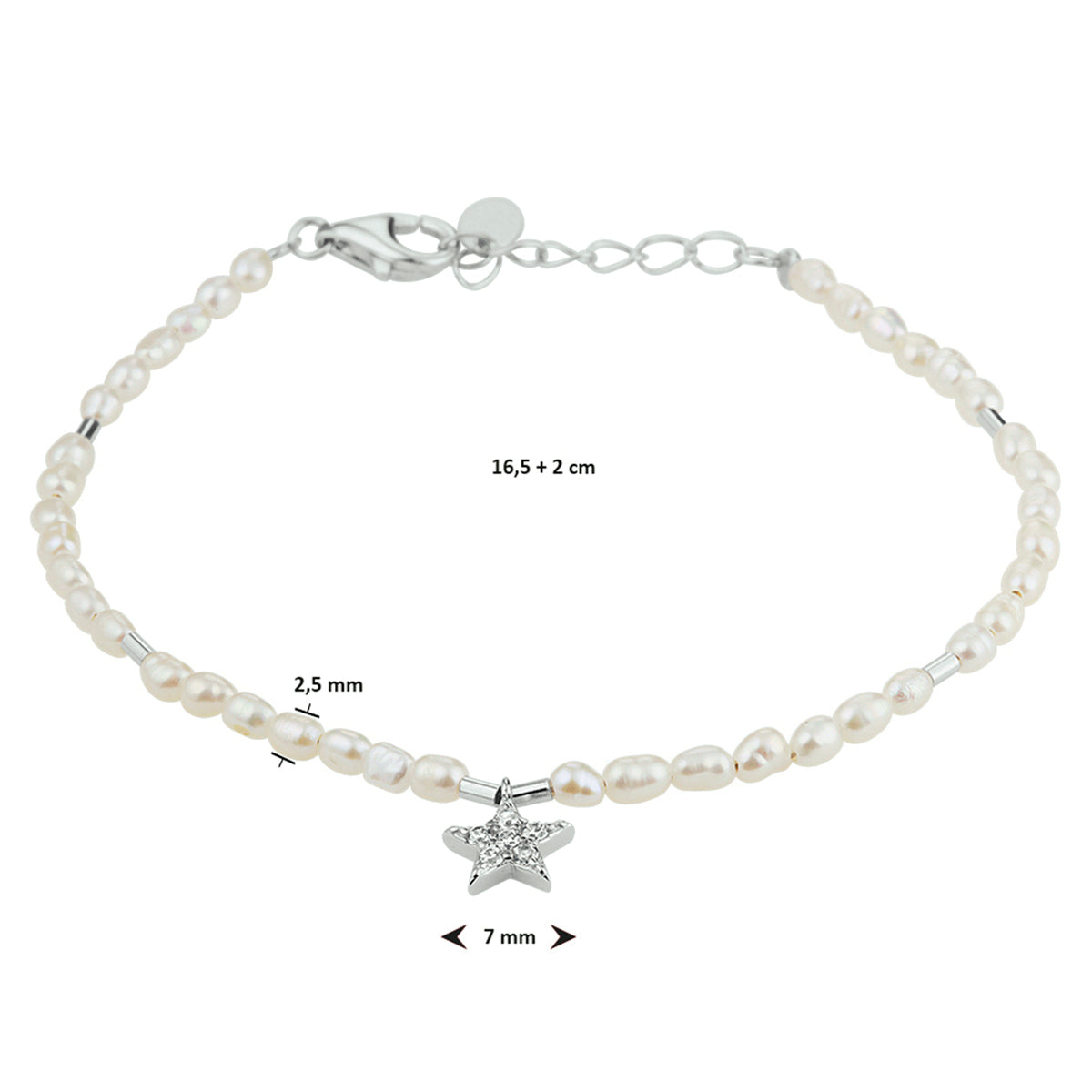 Armband parel en ster zirkonia zilver gerhodineerd