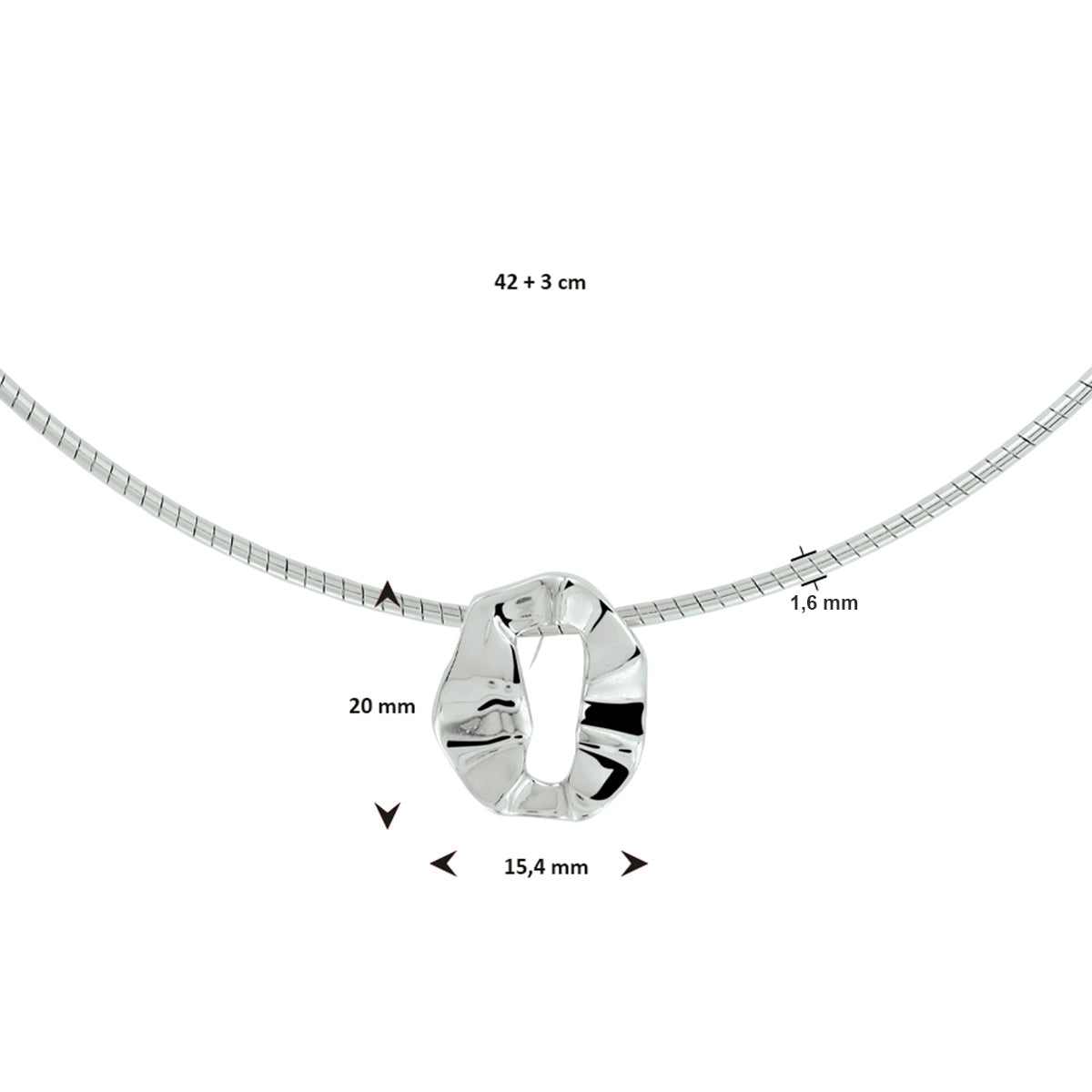 Collier omega 42 + 3 cm zilver gerhodineerd