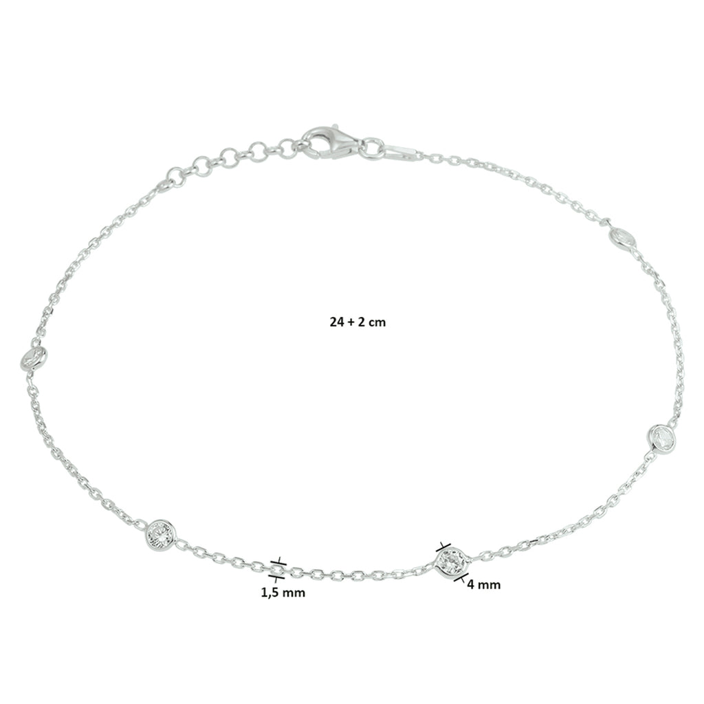 Enkelbandje zirkonia 24 + 2 cm zilver gerhodineerd