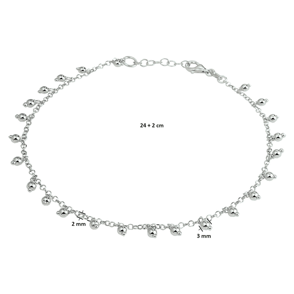 Enkelbandje bolletjes 2,0 mm 24 + 2 cm zilver gerhodineerd