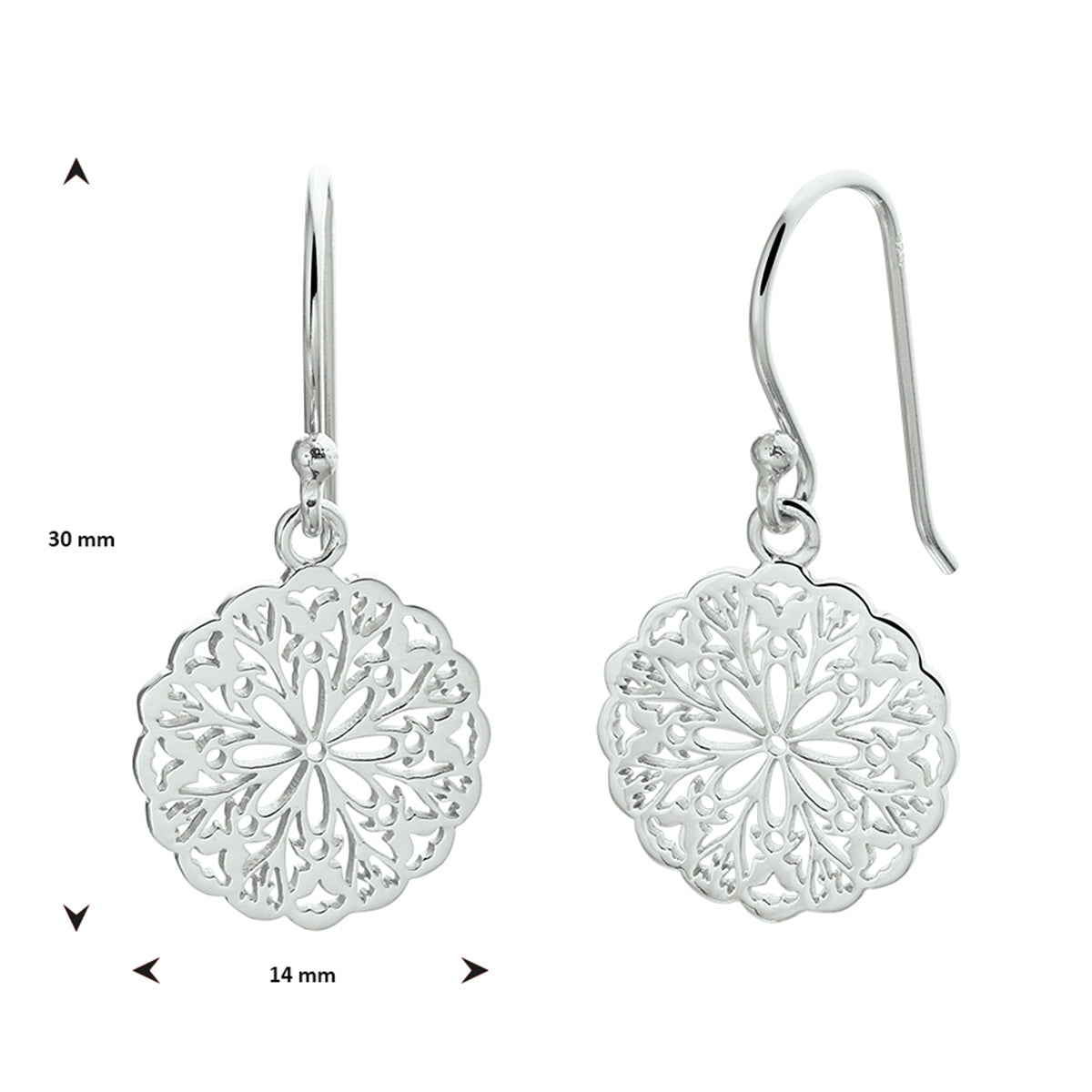 Oorhangers filigrain franse haak zilver gerhodineerd