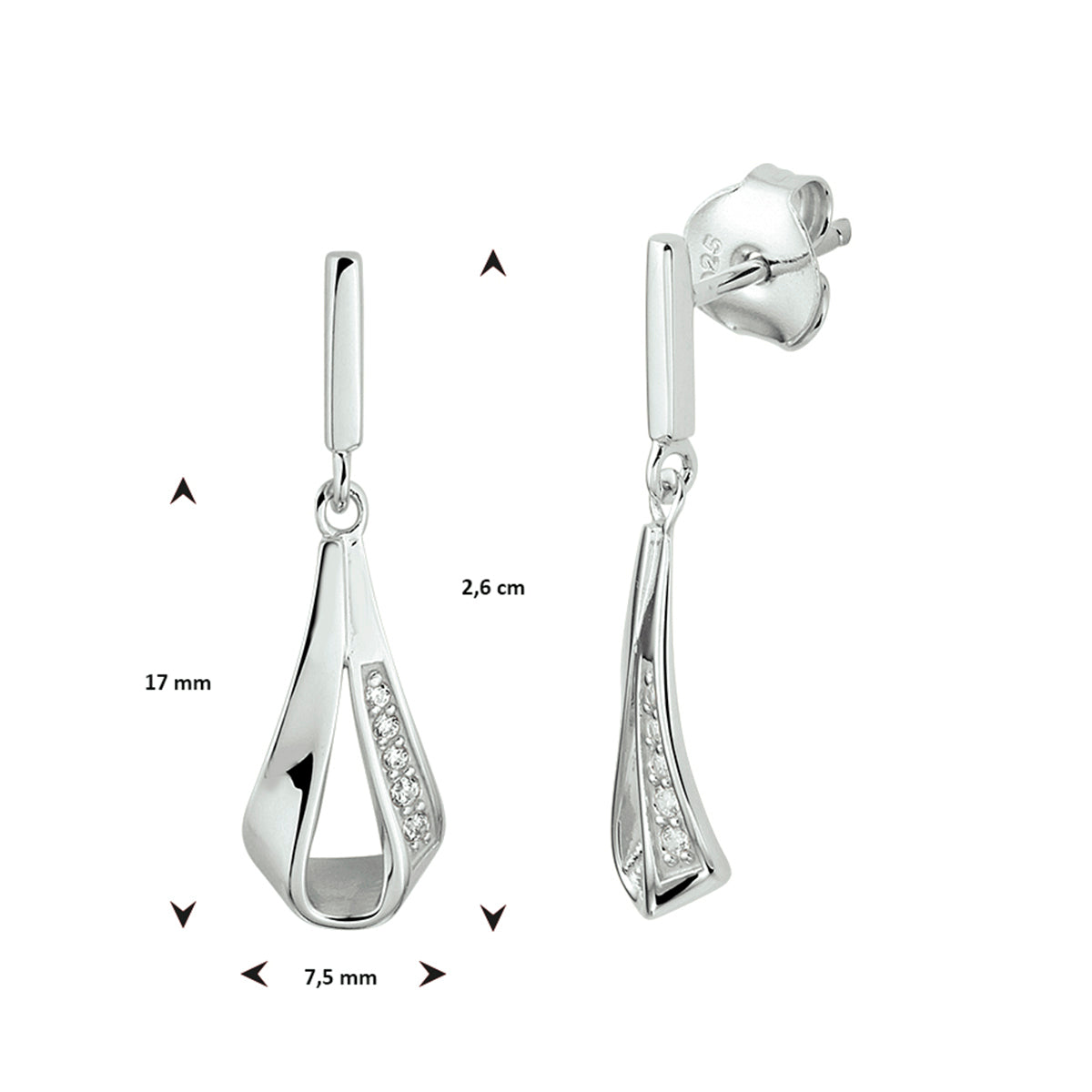 Oorhangers zirkonia zilver gerhodineerd