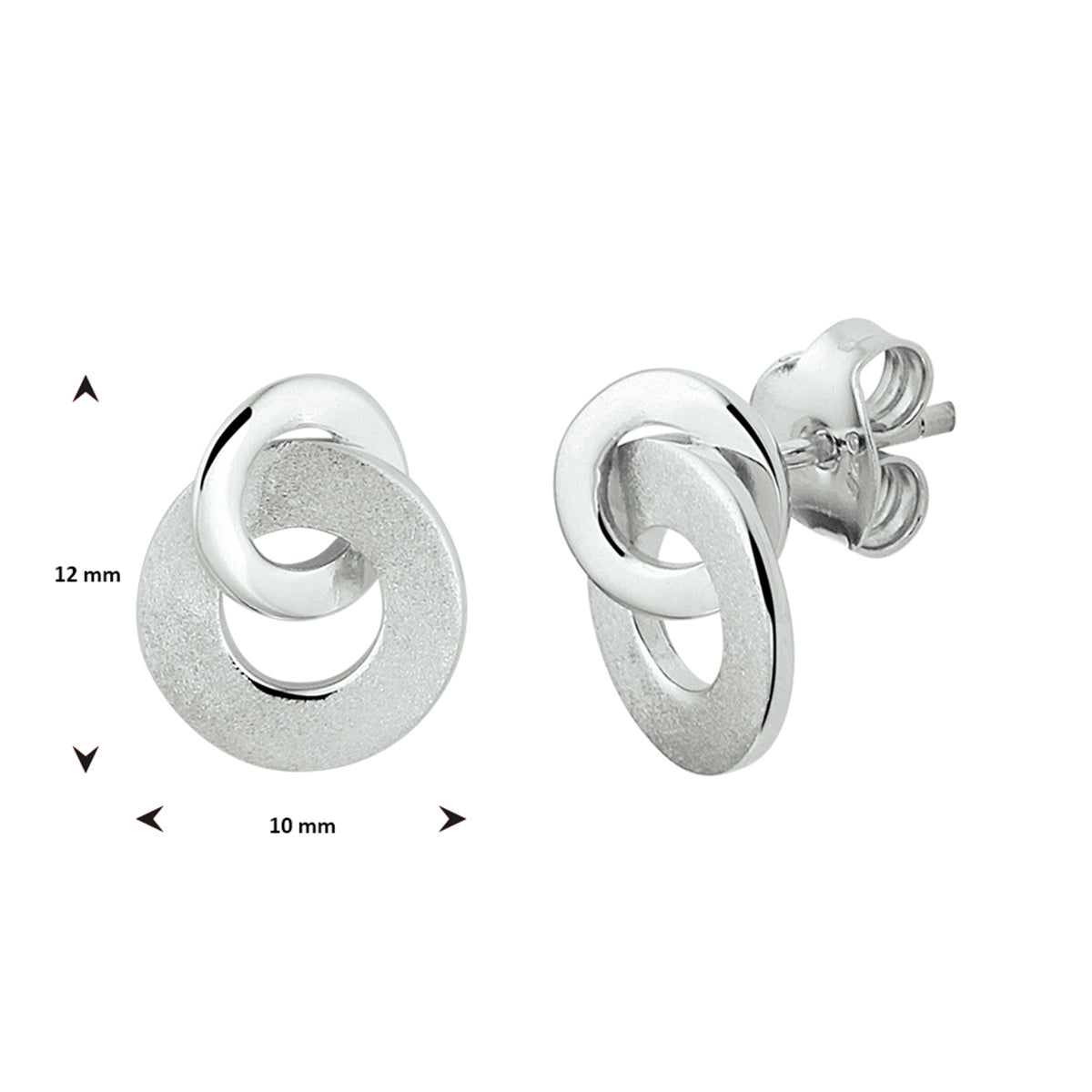 Oorknoppen rond poli/mat zilver gerhodineerd