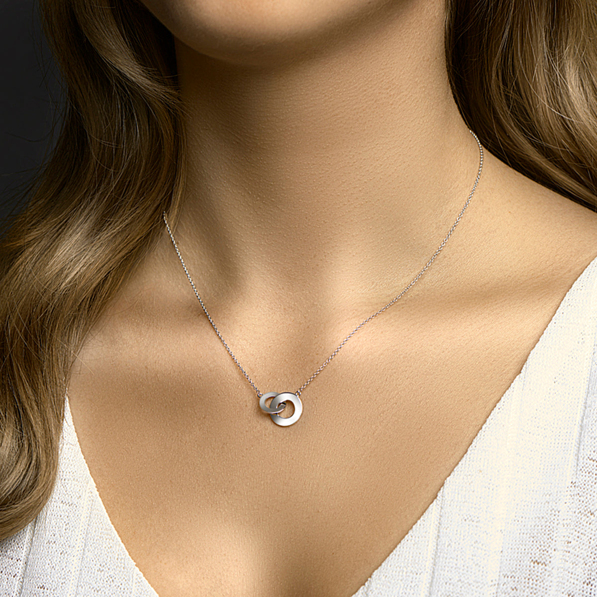 Collier rondje poli/mat 42 - 45 cm zilver gerhodineerd