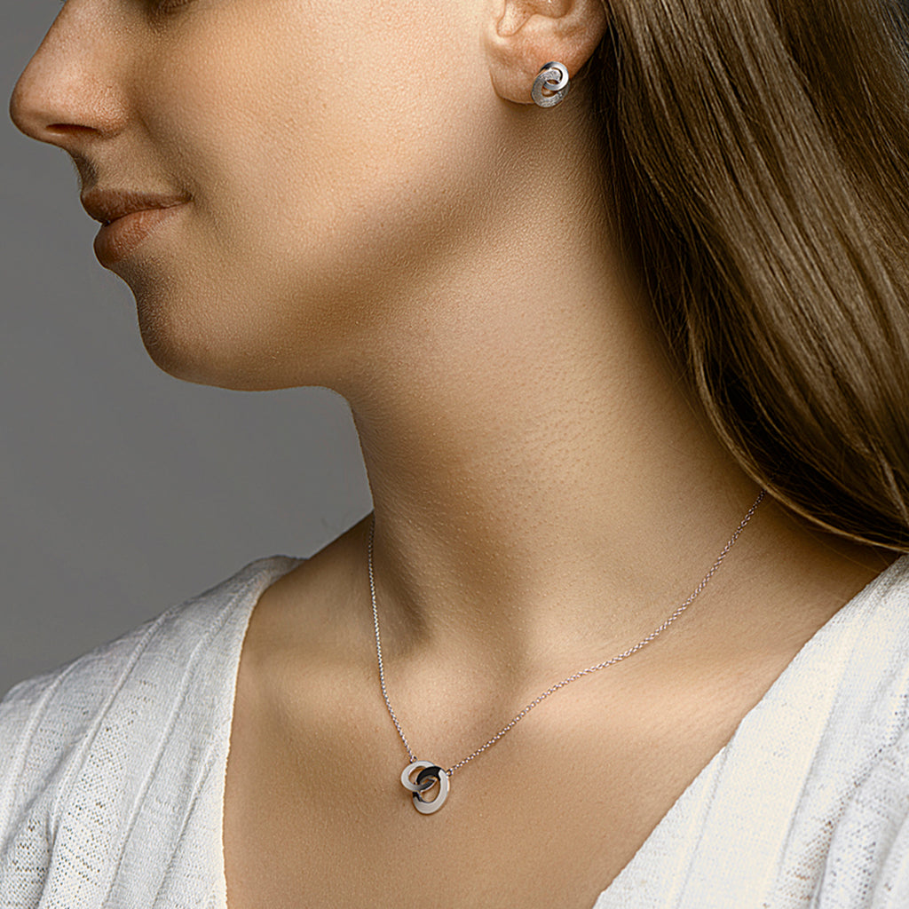 Collier rondje poli/mat 42 - 45 cm zilver gerhodineerd