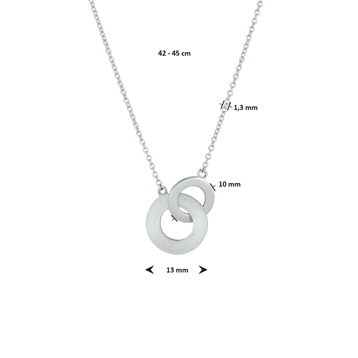 Collier rondje poli/mat 42 - 45 cm zilver gerhodineerd