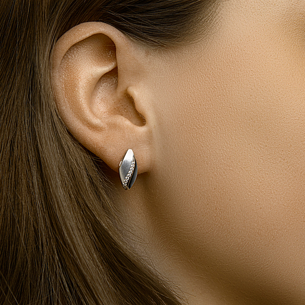 Oorknoppen zirkonia poli/mat zilver gerhodineerd