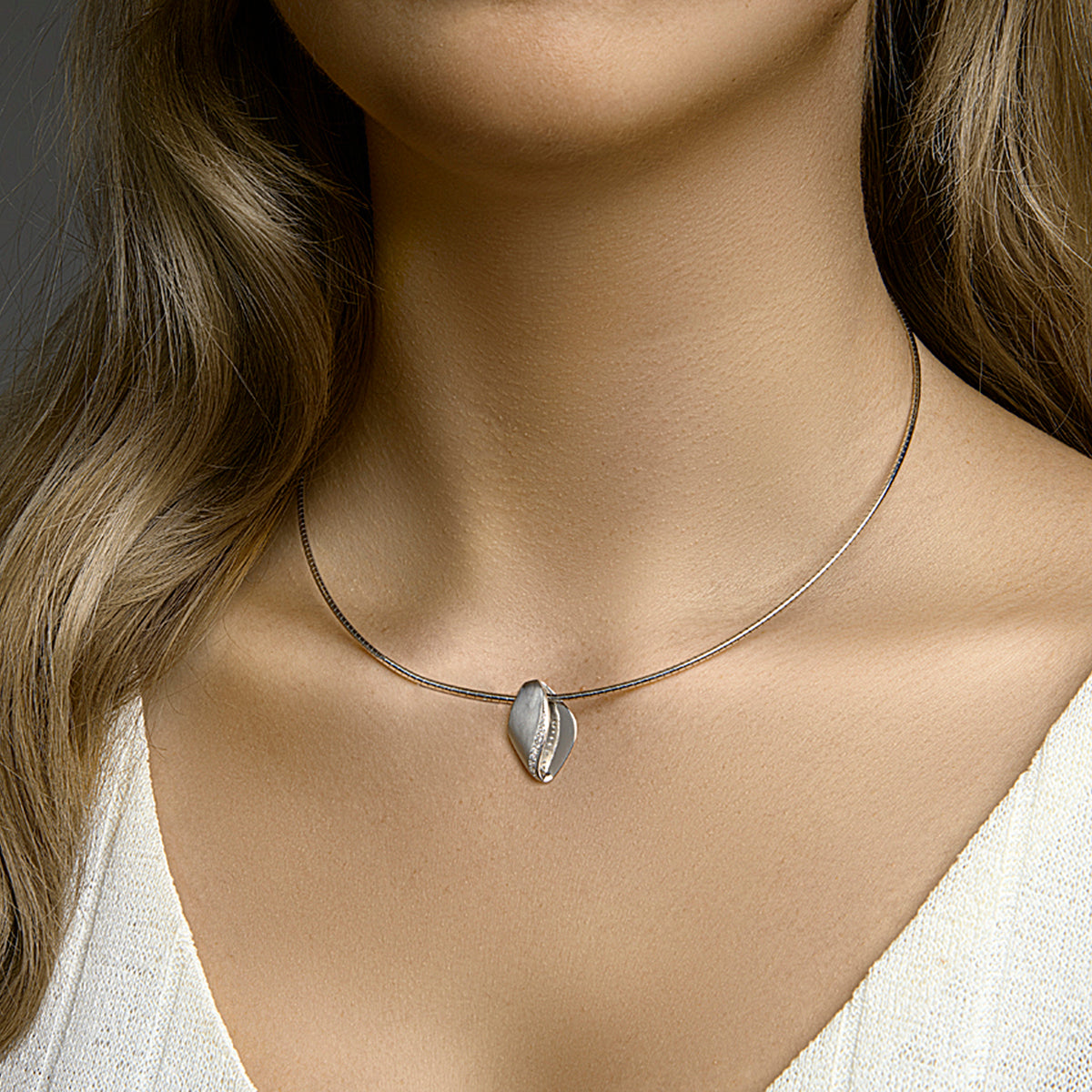 Collier zirkonia poli/mat 42 + 3 cm zilver gerhodineerd