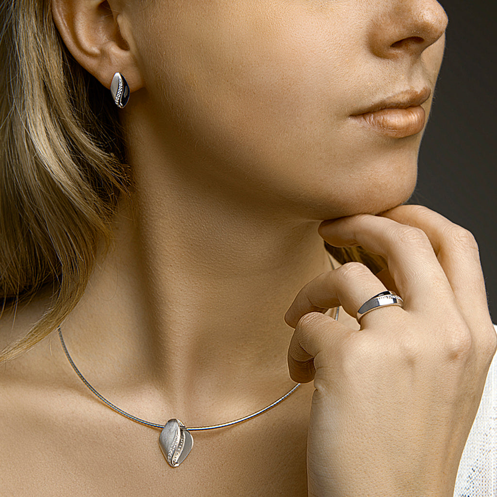 Ring zirkonia poli/mat zilver gerhodineerd