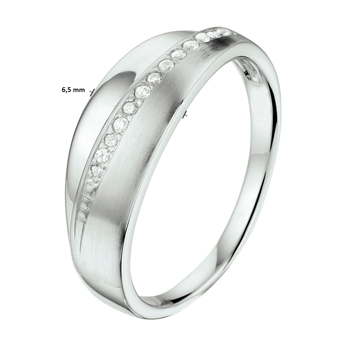 Ring zirkonia poli/mat zilver gerhodineerd