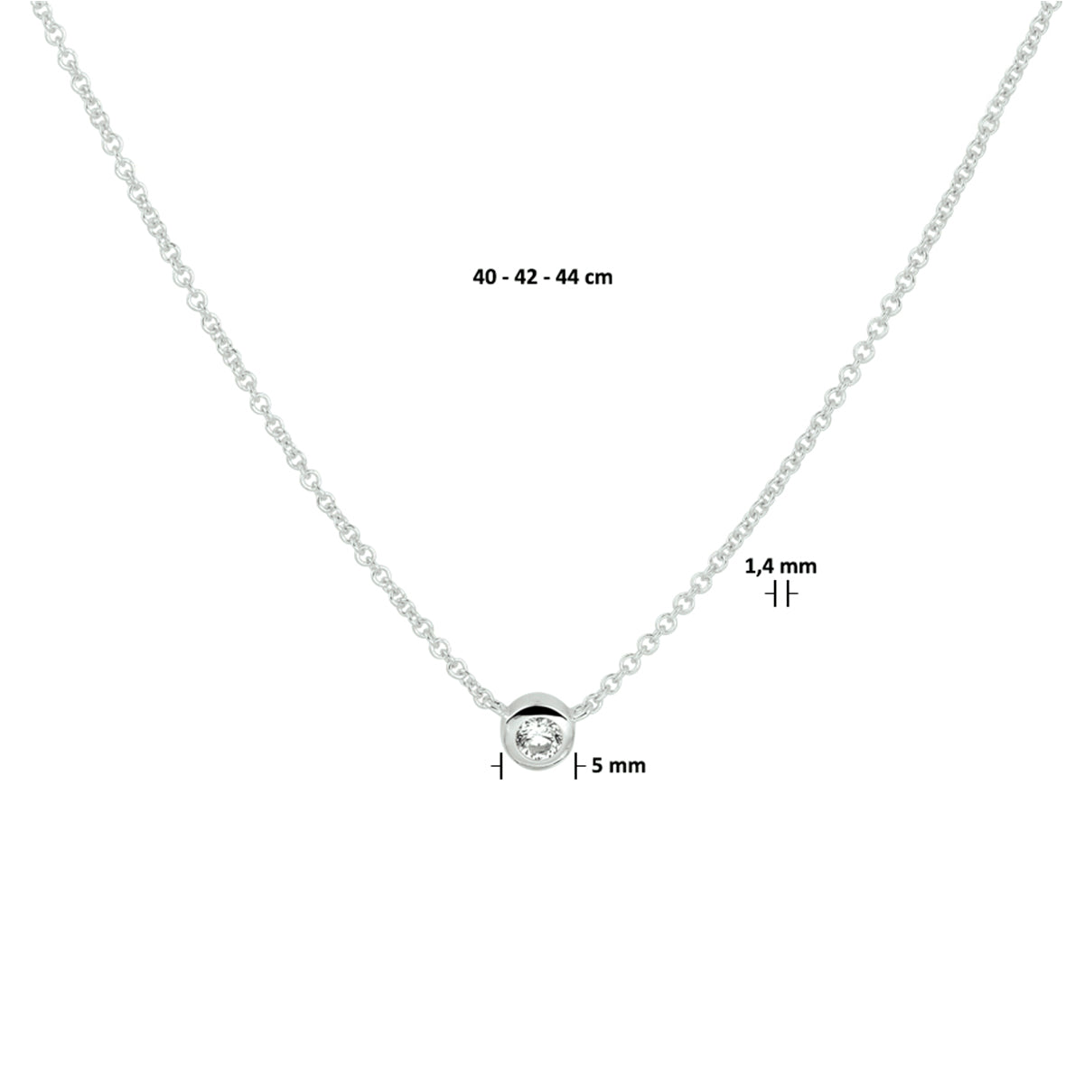 Collier zirkonia 40 - 42 - 44 cm zilver gerhodineerd