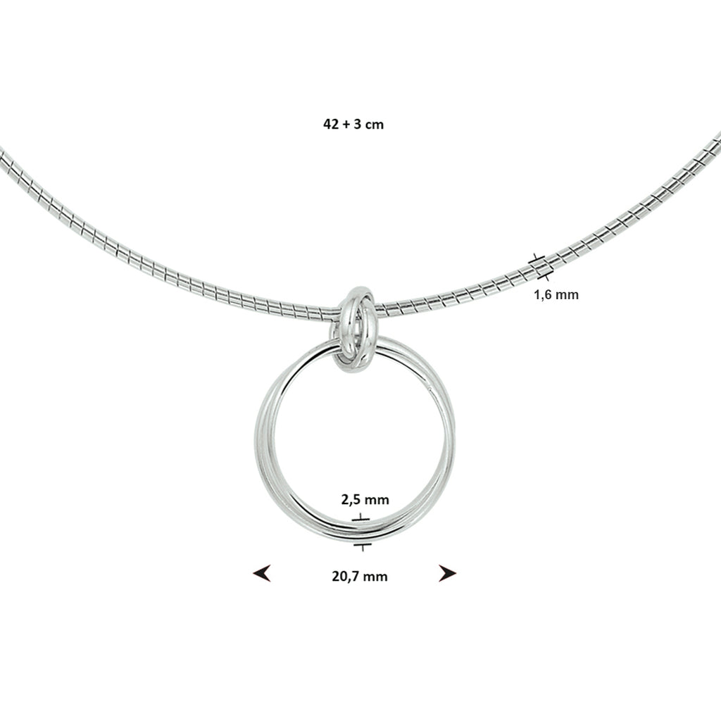 Collier rondjes 42 + 3 cm zilver gerhodineerd