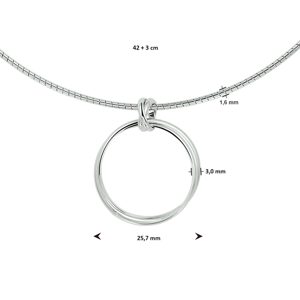 Collier rondjes 42 + 3 cm zilver gerhodineerd