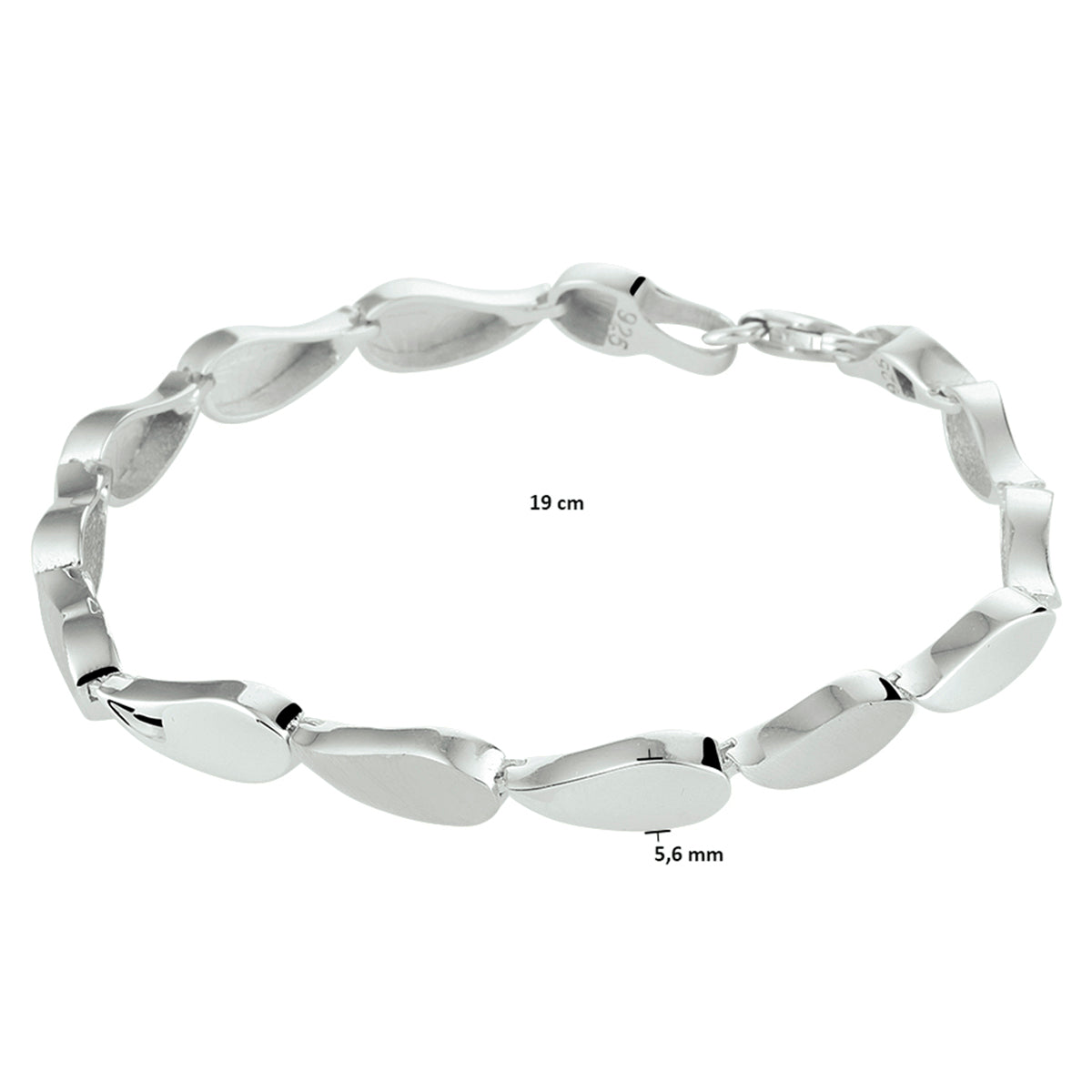 Armband poli/mat 5,6 mm 19 cm zilver gerhodineerd