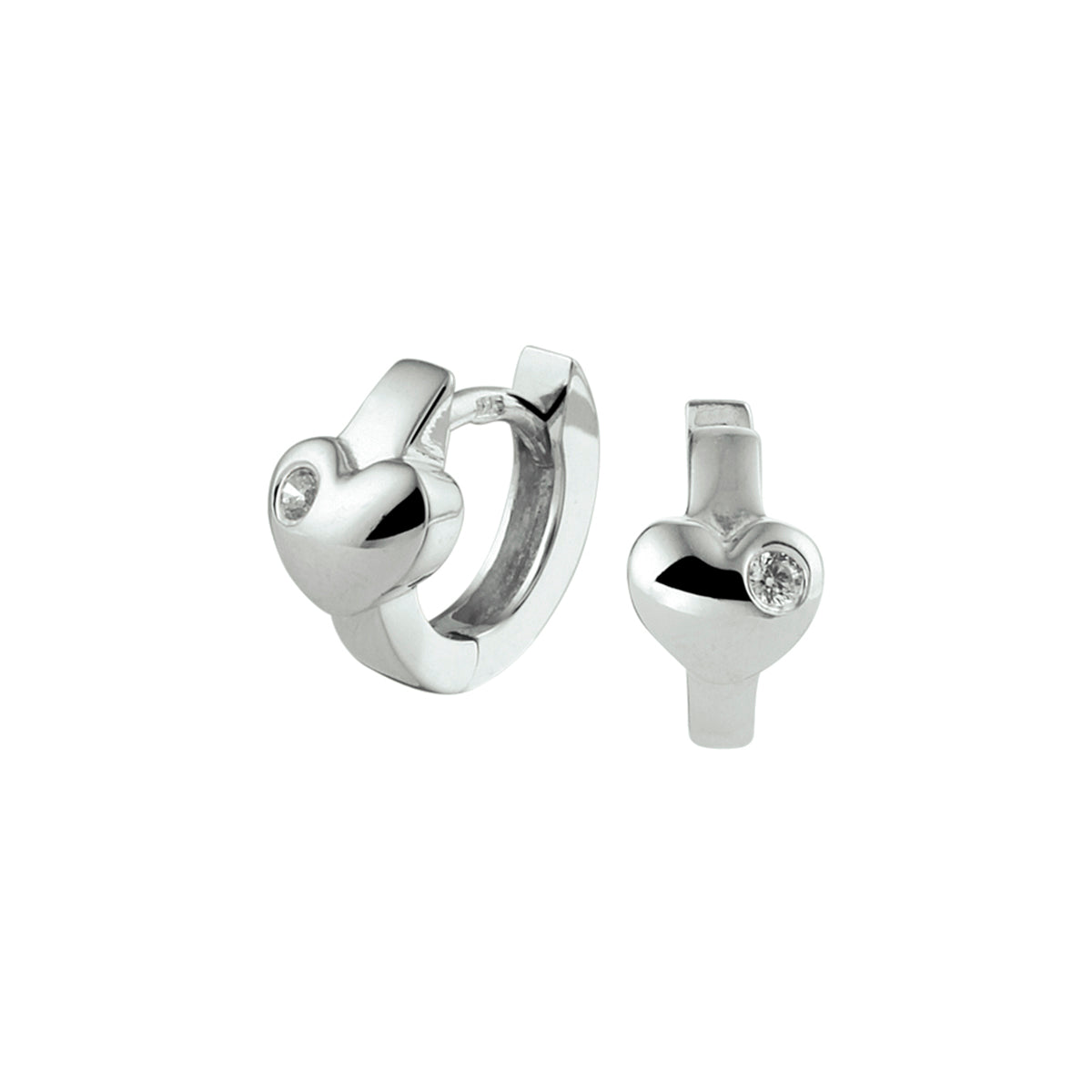 Klapoorringen hart zirkonia zilver gerhodineerd