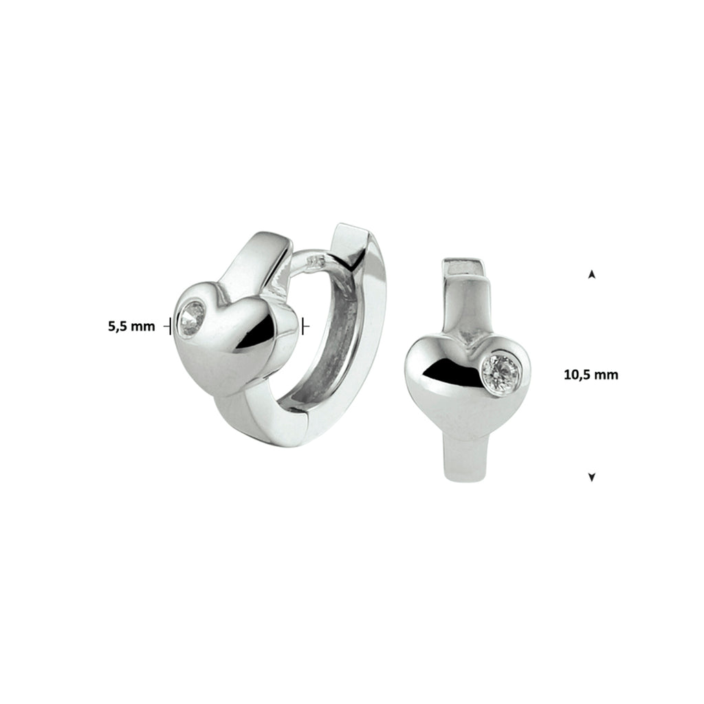 Klapoorringen hart zirkonia zilver gerhodineerd