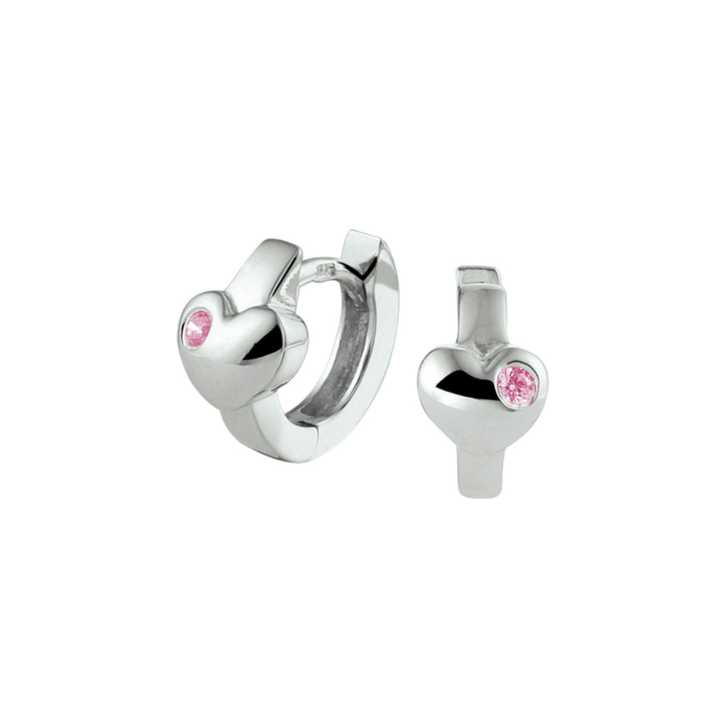 Klapoorringen hart roze zirkonia zilver gerhodineerd