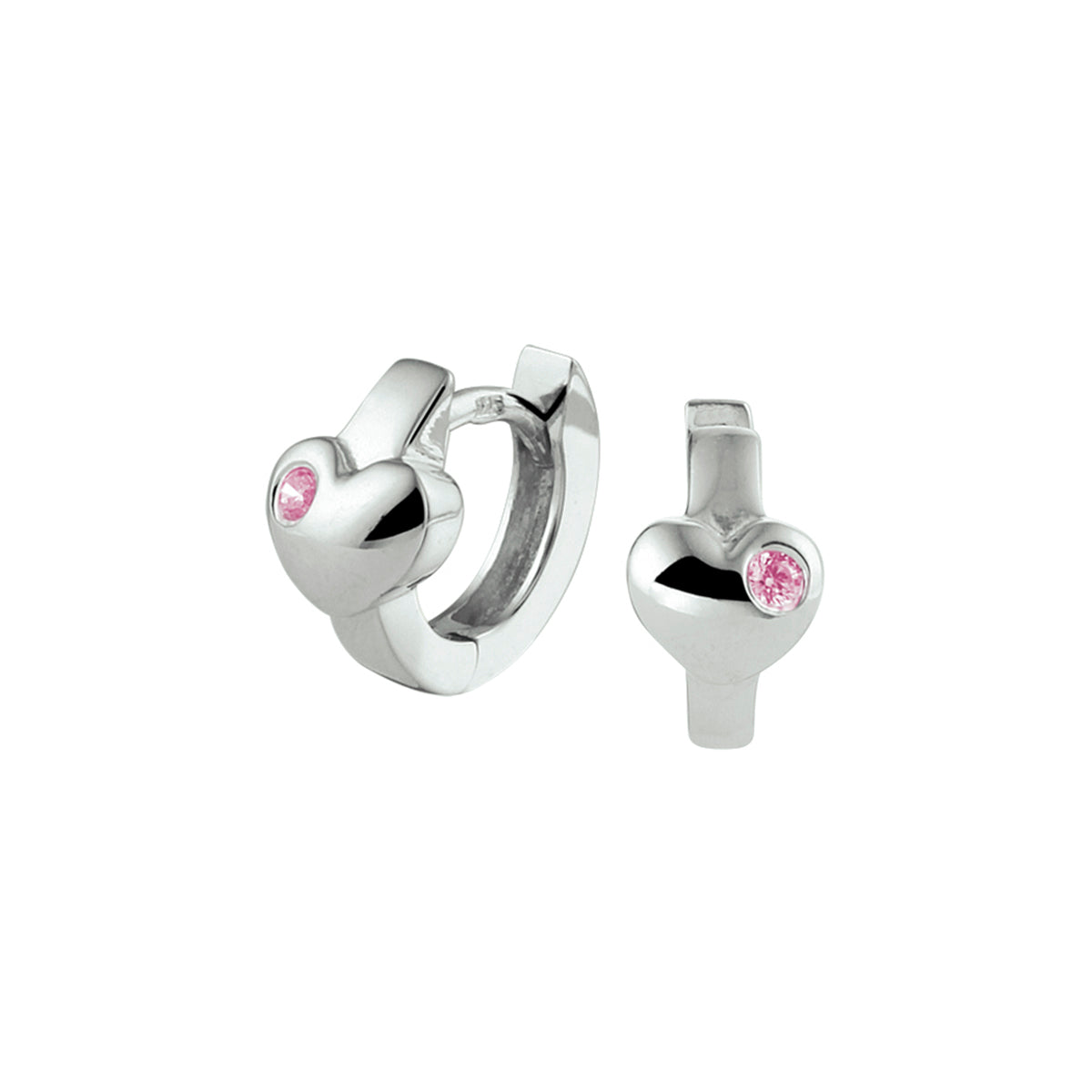 Klapoorringen hart roze zirkonia zilver gerhodineerd