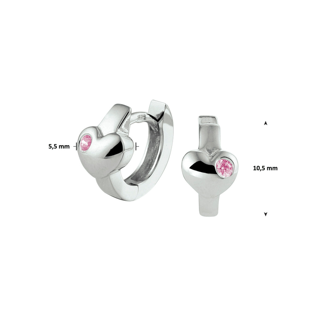 Klapoorringen hart roze zirkonia zilver gerhodineerd