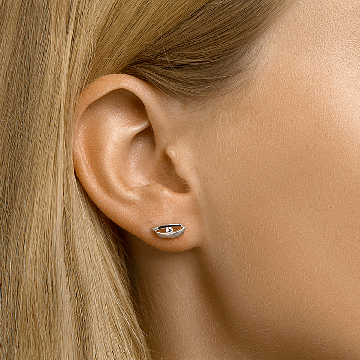 Oorknoppen zirkonia poli/mat zilver gerhodineerd