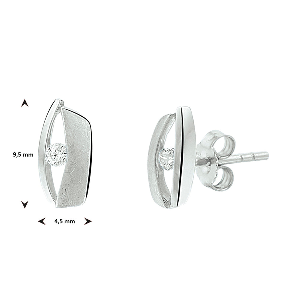 Oorknoppen zirkonia poli/mat zilver gerhodineerd