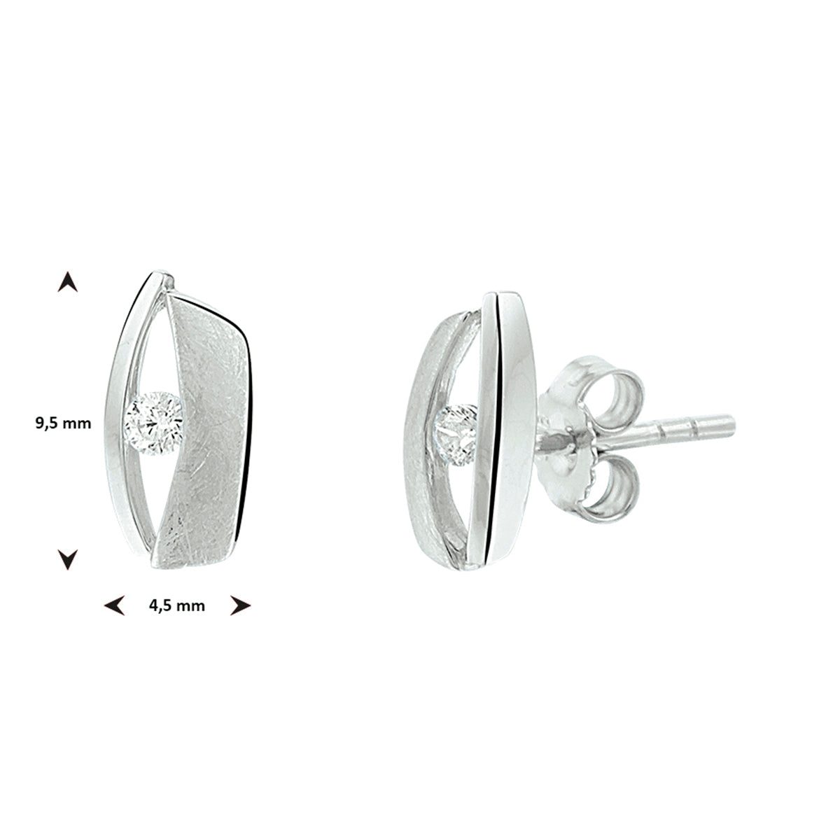 Oorknoppen zirkonia poli/mat zilver gerhodineerd