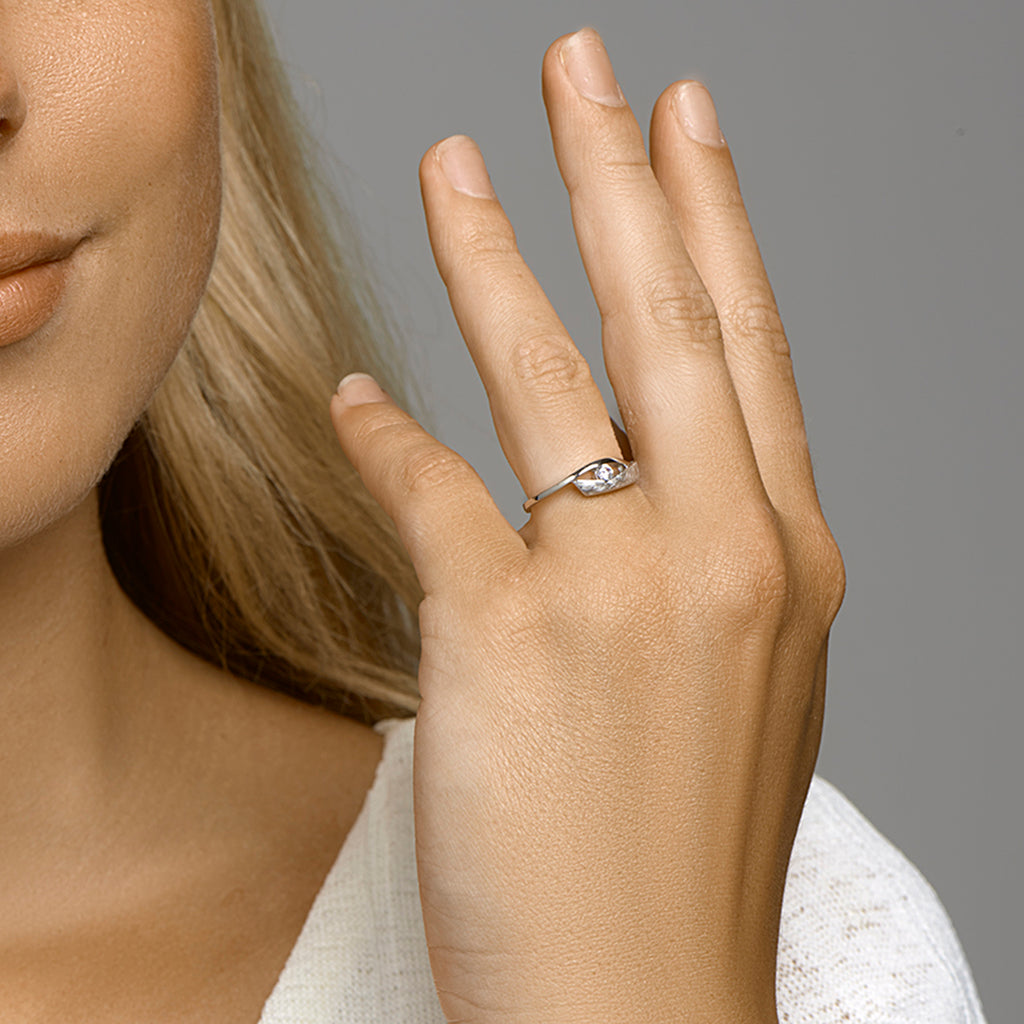 Ring zirkonia poli/mat zilver gerhodineerd