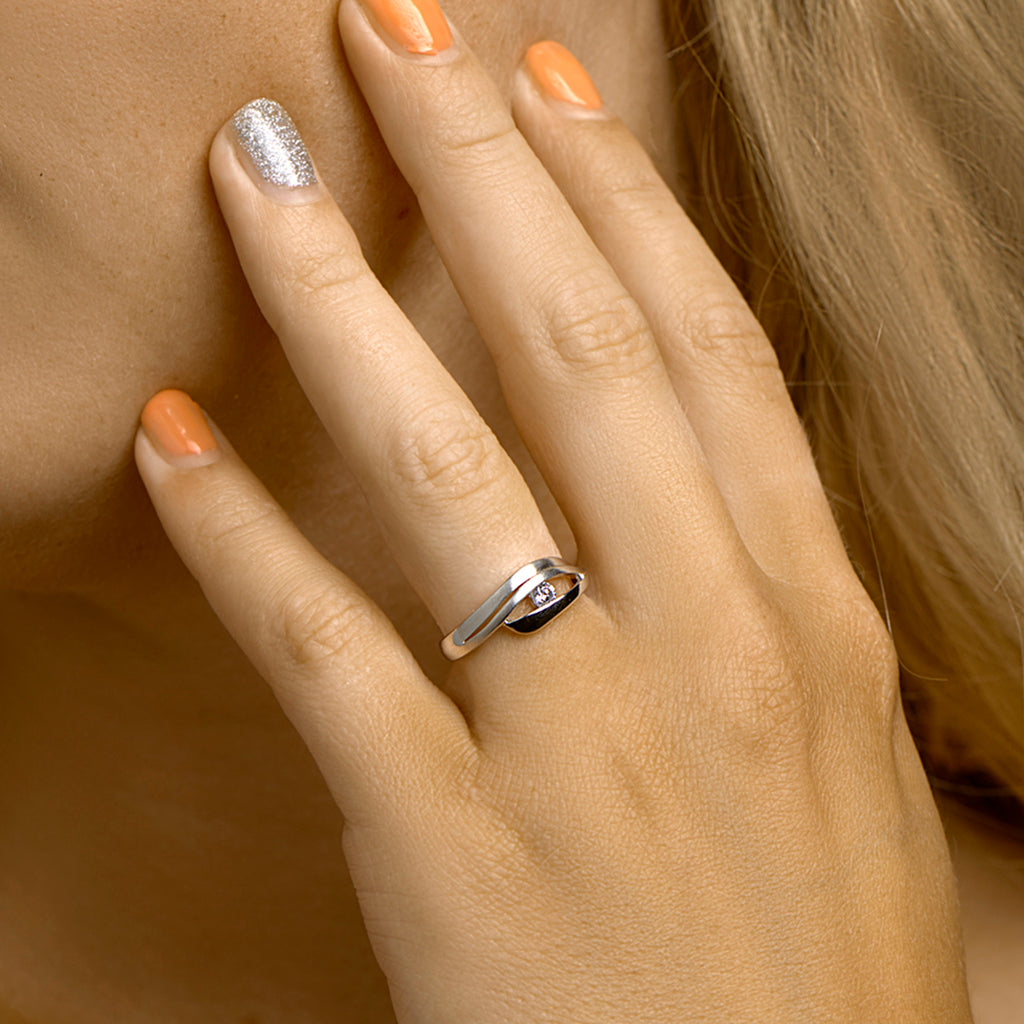 Ring zirkonia poli/mat zilver gerhodineerd