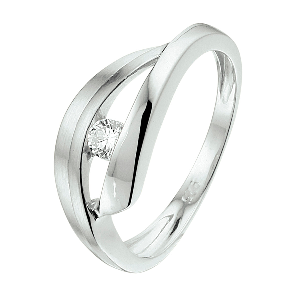 Ring zirkonia poli/mat zilver gerhodineerd