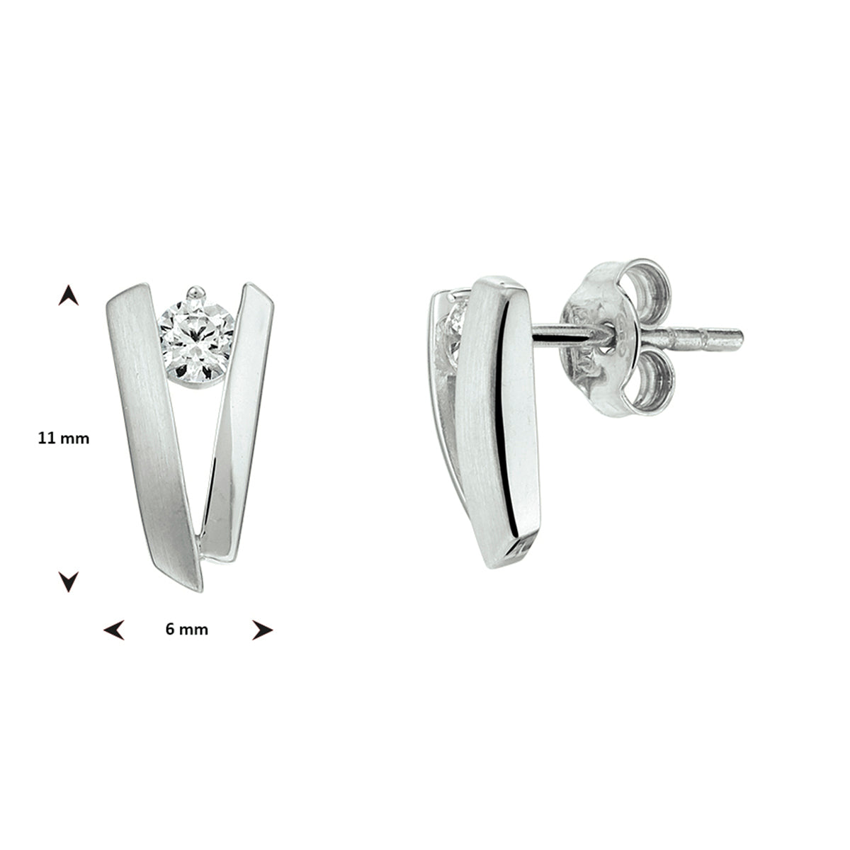 Oorknoppen zirkonia zilver gerhodineerd