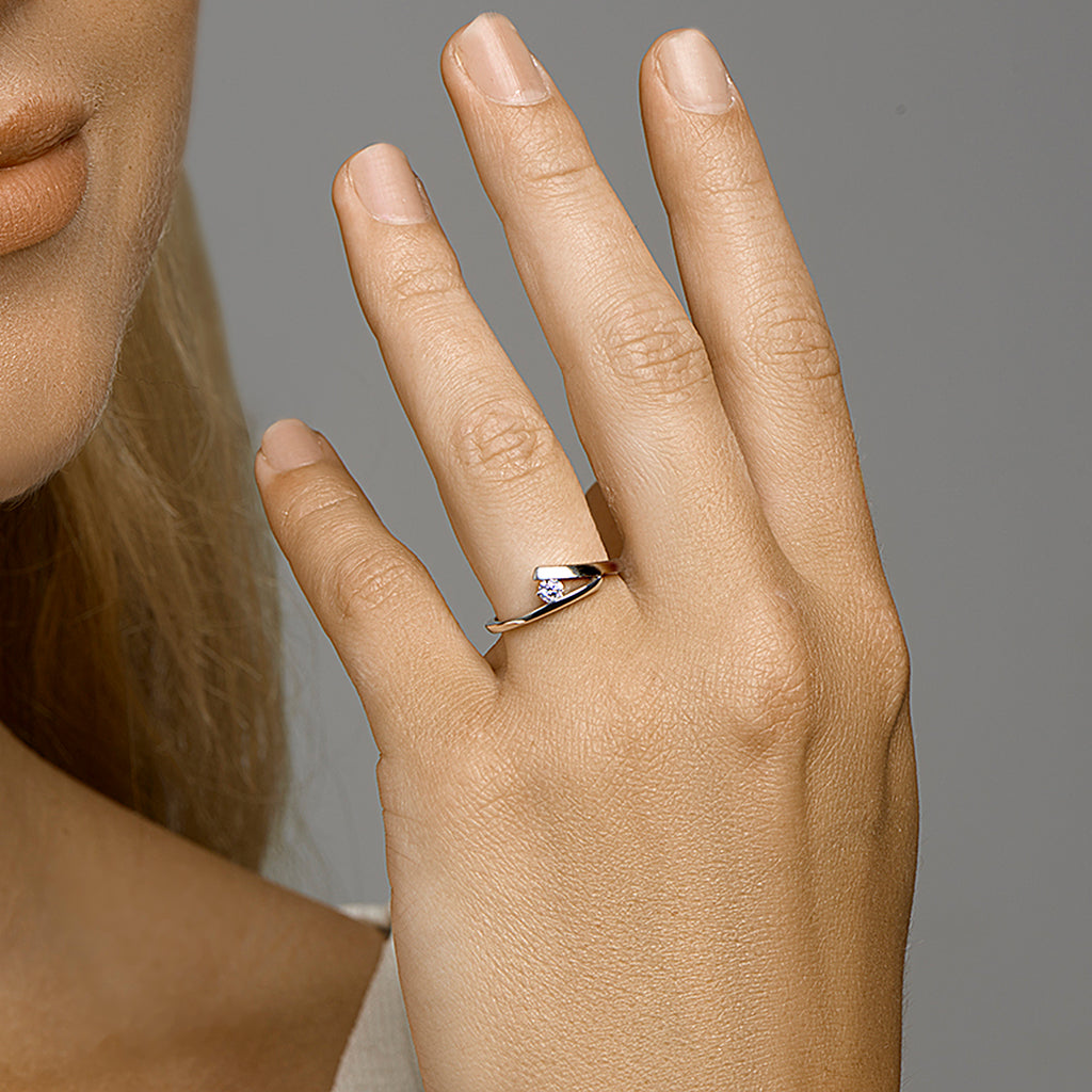 Ring zirkonia poli/mat zilver gerhodineerd