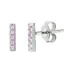 Oorknoppen balkje roze zirkonia zilver gerhodineerd