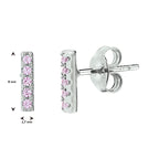 Oorknoppen balkje roze zirkonia zilver gerhodineerd