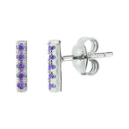 Oorknoppen balkje paars zirkonia zilver gerhodineerd